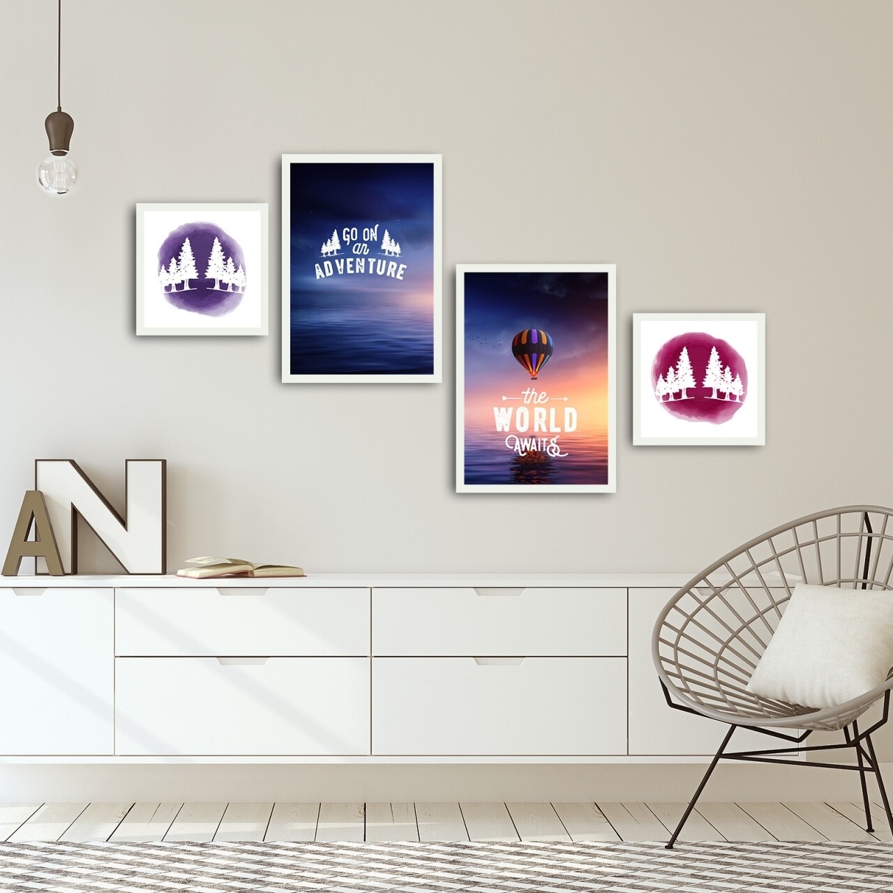 Set 4 tablouri decorative, Alpha Wall, World Adventure, 30x30/35x50 cm - imagine 3